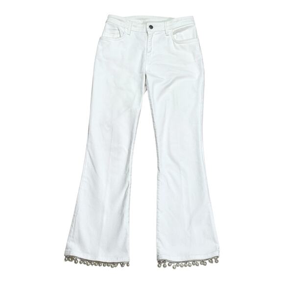 Pinko Denim - Pinko White Bootcut Jeans With Rhinestone & Pearl Embellishments Size 25